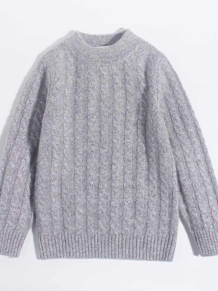 Classic Cable Knit Cashmere Pullover Sweater for Boys and Girls